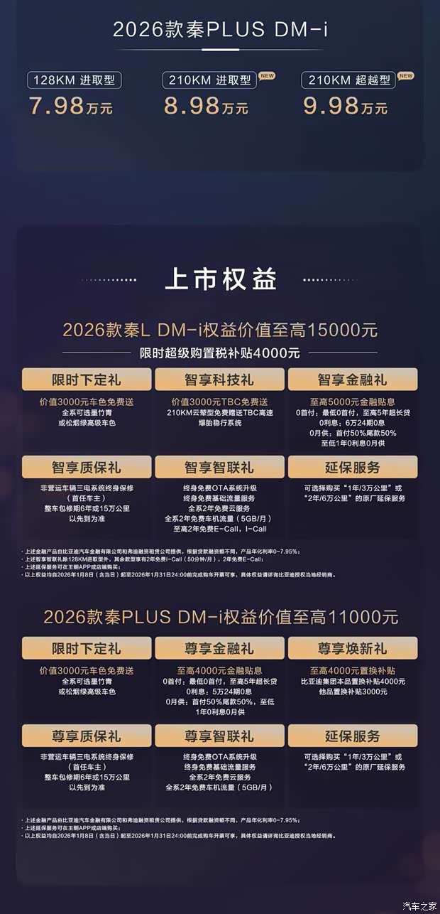 售7.98万起/纯电续航最高210km 2026款比亚迪秦PLUS DM-i正式上市